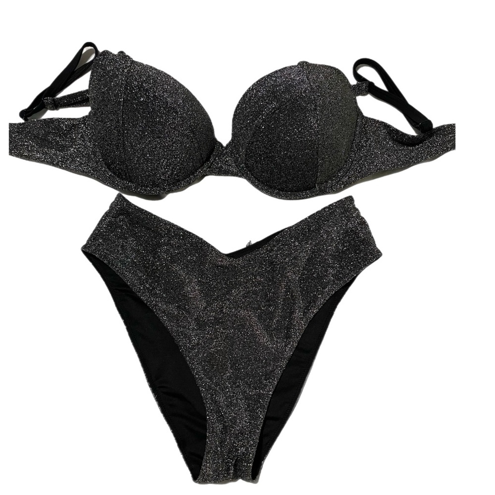 PINK Shimmer Black Bikini Set